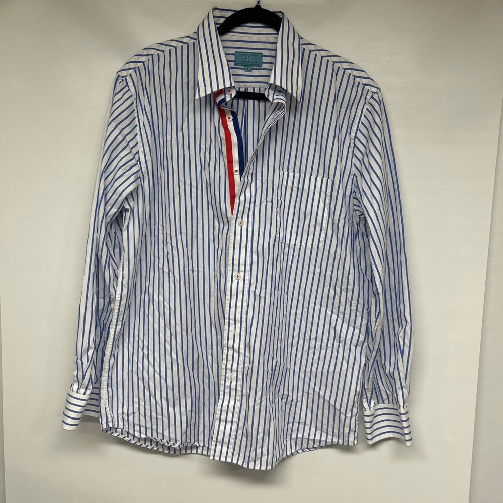 Castaway Navy and White Striped Button Down Shirt